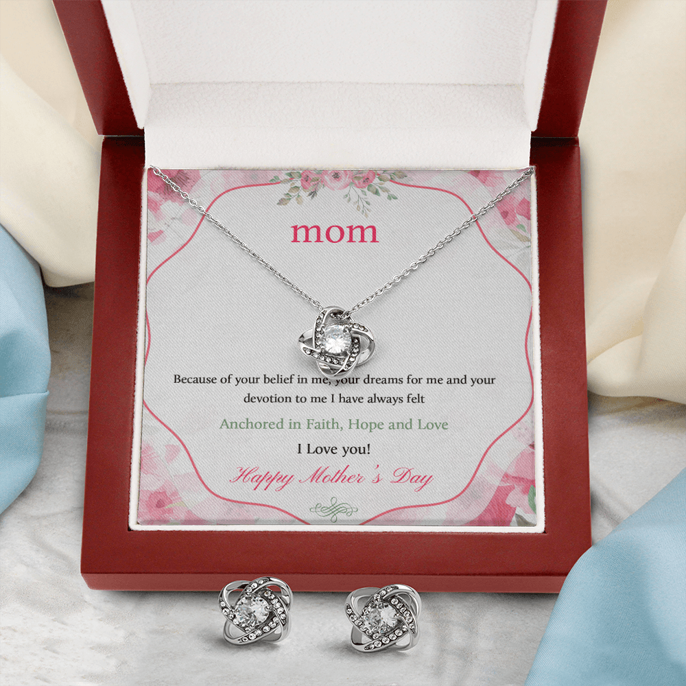 Message Card Mother's Day, Love Knot Earring & Necklace Set