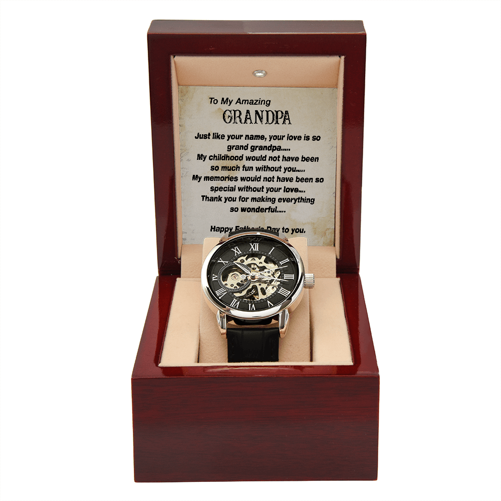 To My Amazing Grandpa Gift Watch, Openwork Watch for Grandpa, Father's Day Gift Watch with Message Card for Grandpa, To My Grandpa from Grandchild