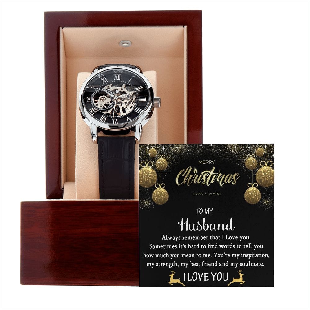 To My Husband Gift Watch with Christmas Message / Openwork Watch for Husband