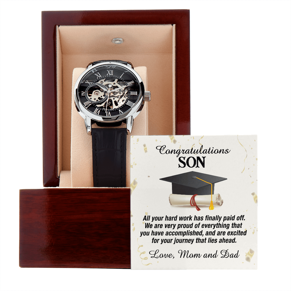 Class of 2023 Gift Watch for Son, Openwork Watch with Message Card for Son Graduation, Graduation Gift to Son From Mom and Dad, High School, Graduation, College Graduation