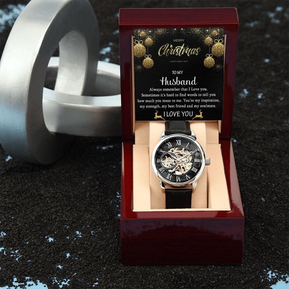 To My Husband Gift Watch with Christmas Message / Openwork Watch for Husband