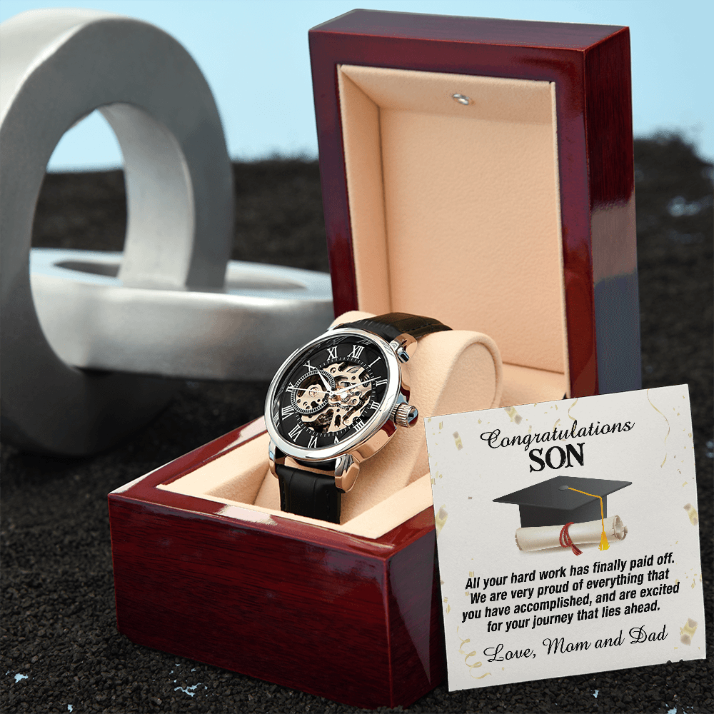 Class of 2023 Gift Watch for Son, Openwork Watch with Message Card for Son Graduation, Graduation Gift to Son From Mom and Dad, High School, Graduation, College Graduation