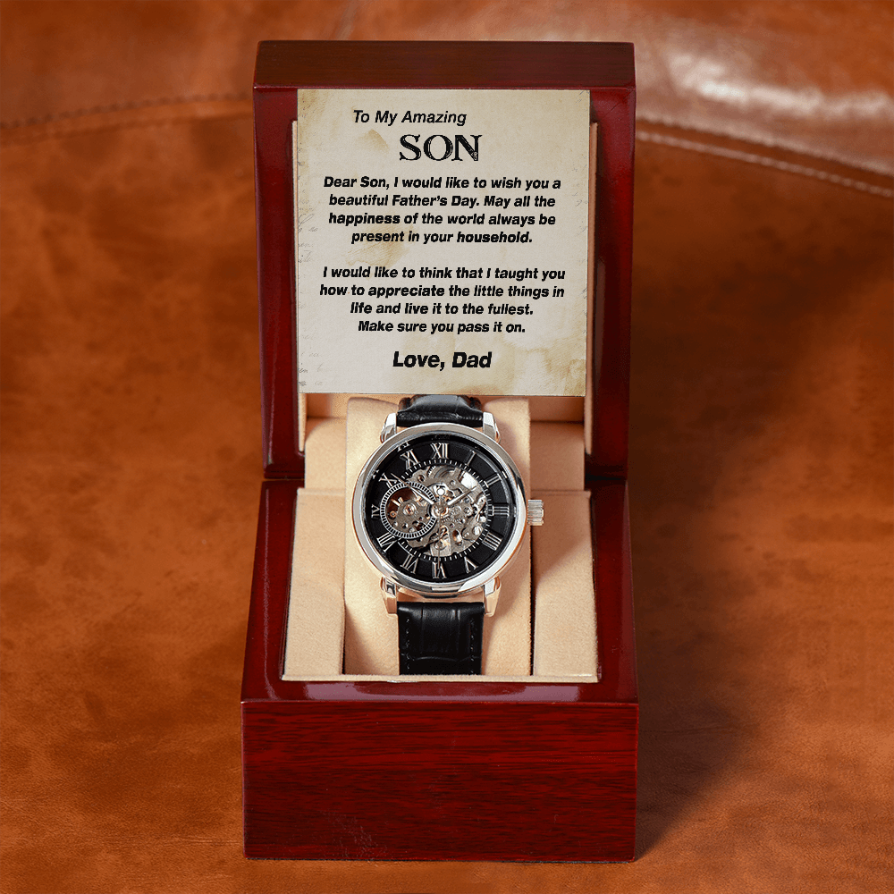 To My Amazing Son Gift Watch, Openwork Watch for Son, Father's Day Gift Watch with Message Card from Dad, Father's Day Gift To Son from Father