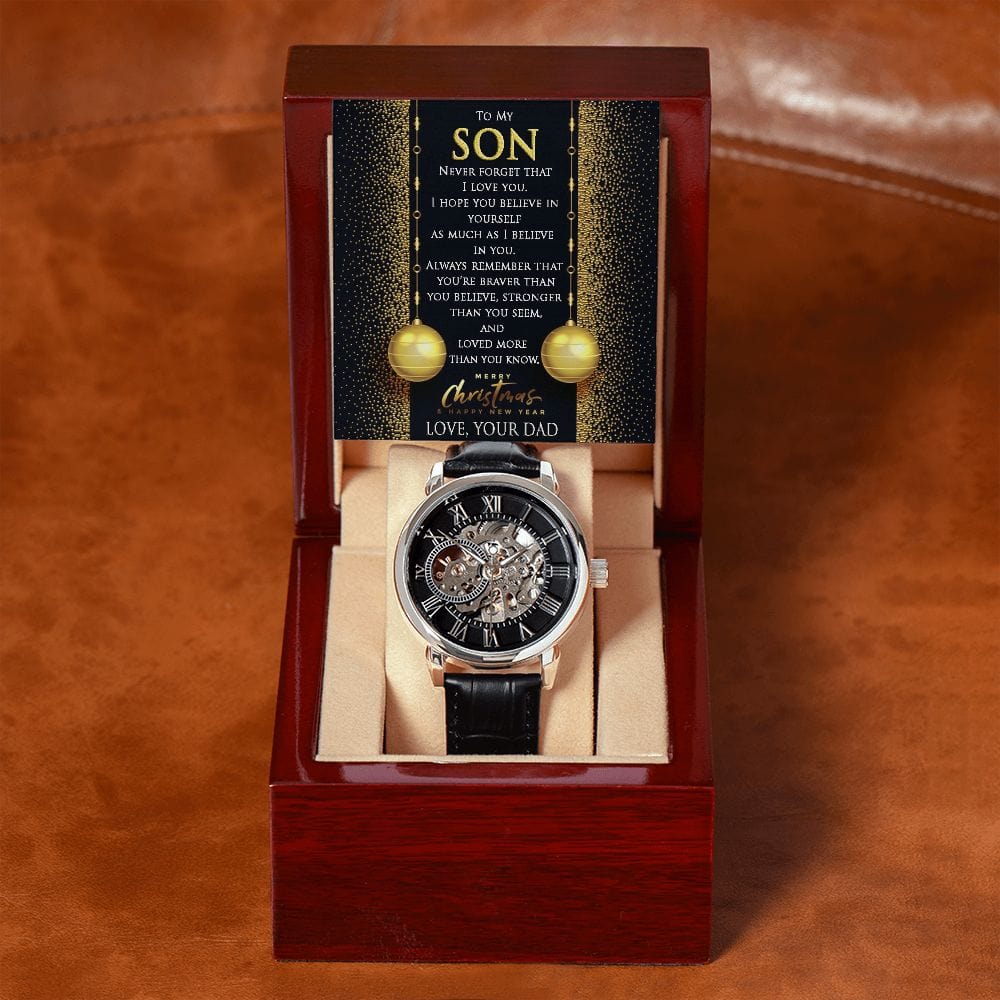 To My Son Gift Watch from Dad / Openwork Watch with Christmas Message Card for Son