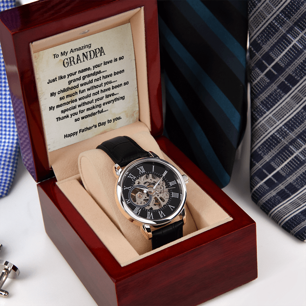 To My Amazing Grandpa Gift Watch, Openwork Watch for Grandpa, Father's Day Gift Watch with Message Card for Grandpa, To My Grandpa from Grandchild