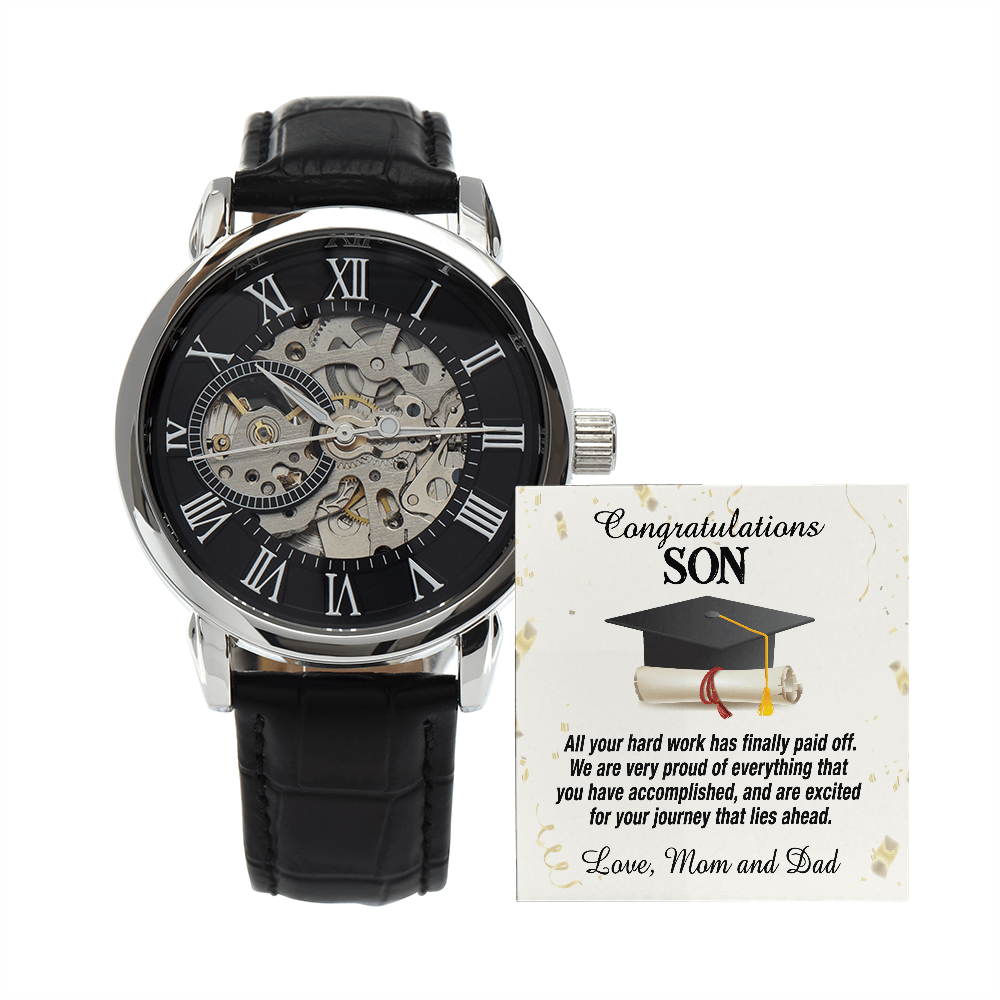 To My Son Watch, Graduation Gift to Son From Mom and Dad, Openwork Watch for Son, Skeleton Watch for Him