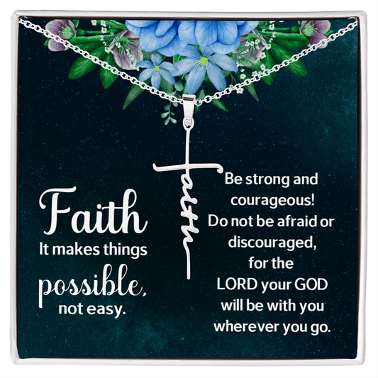 Faith Cross Necklace, Religious Message Card Jewelry for Her