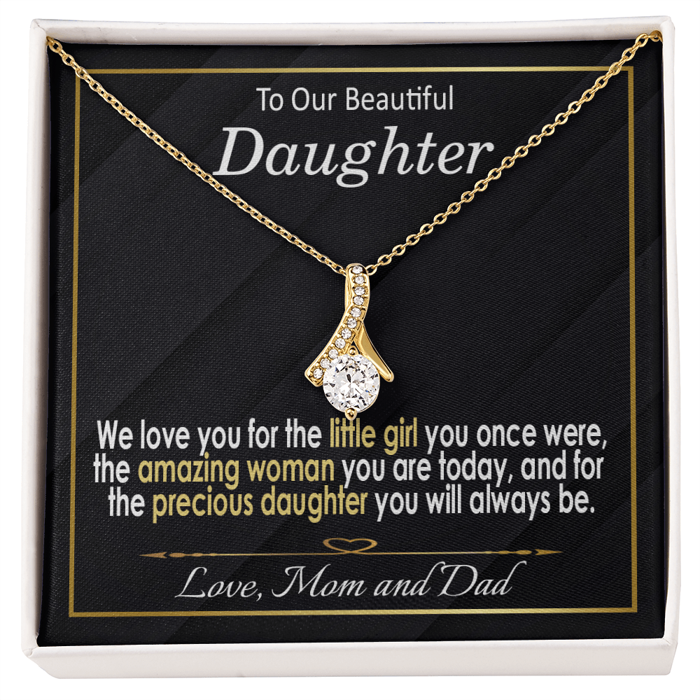 To Our Daughter, Love Mom & Dad - White and yellow Gold Necklace