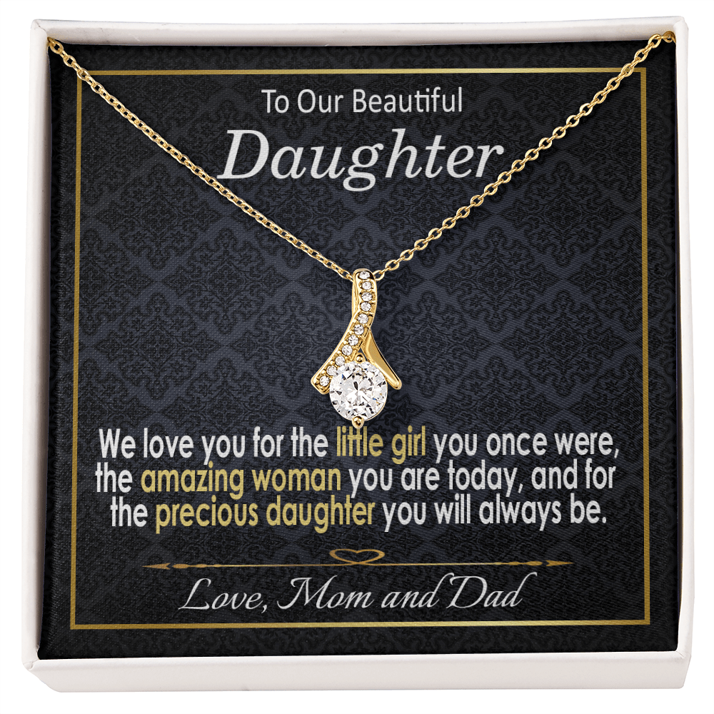 To Our Beautiful Daughter Necklace from Mom and Dad / White and Yellow Gold Pendant Necklace