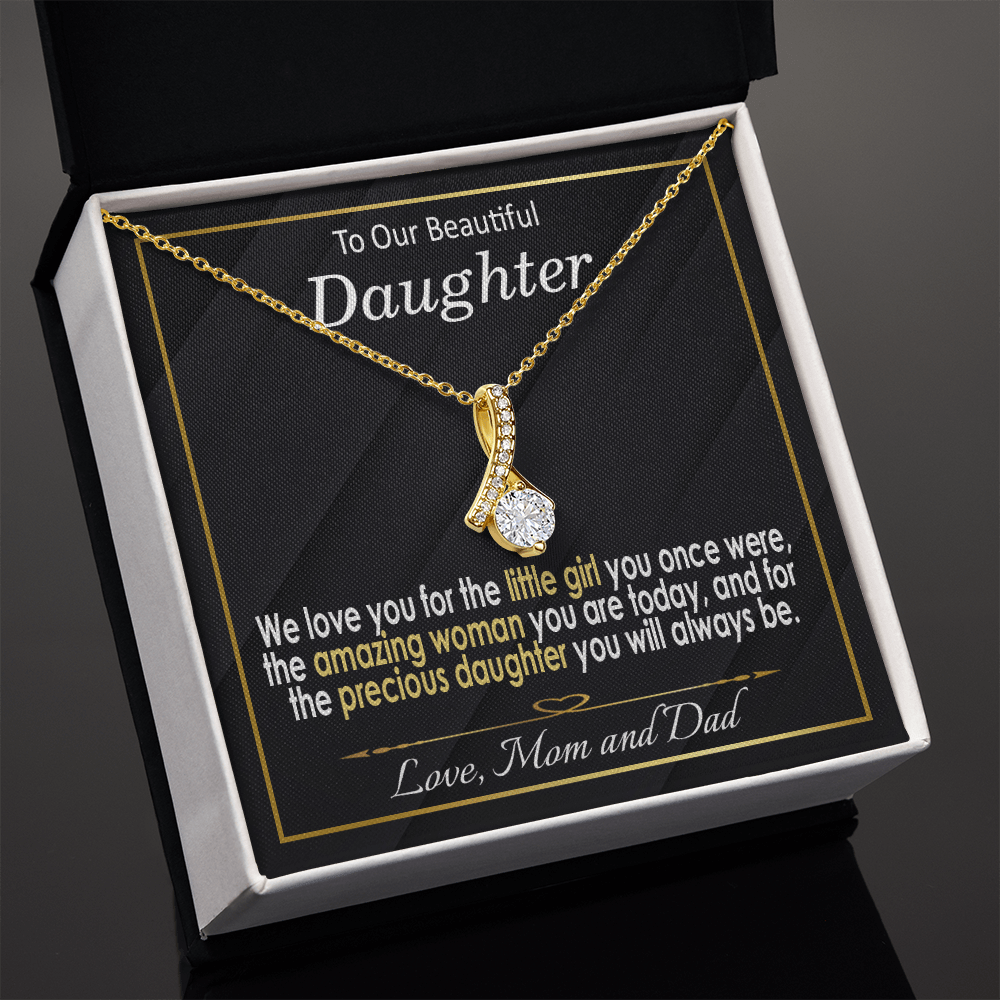 To Our Daughter, Love Mom & Dad - White and yellow Gold Necklace