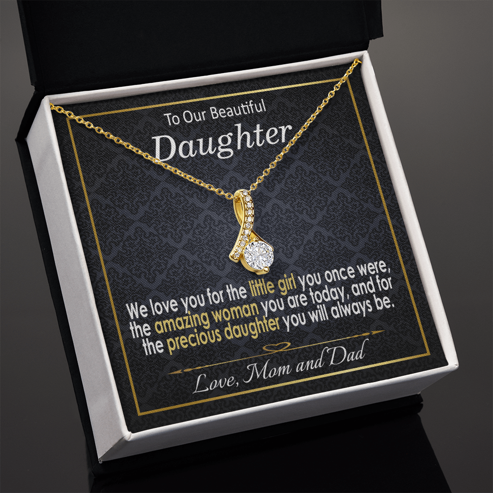 To Our Beautiful Daughter Necklace from Mom and Dad / White and Yellow Gold Pendant Necklace