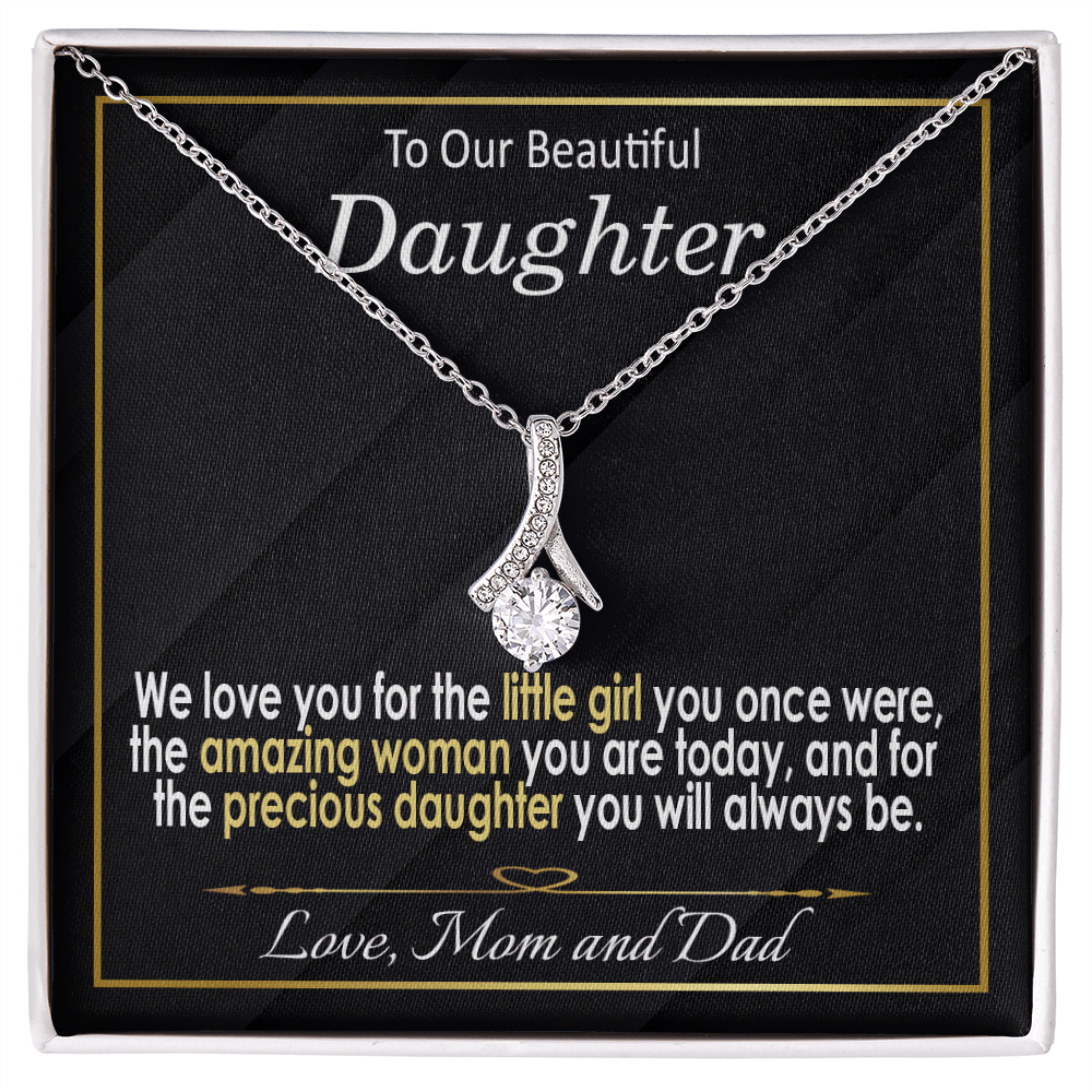To Our Daughter, Love Mom & Dad - White and yellow Gold Necklace