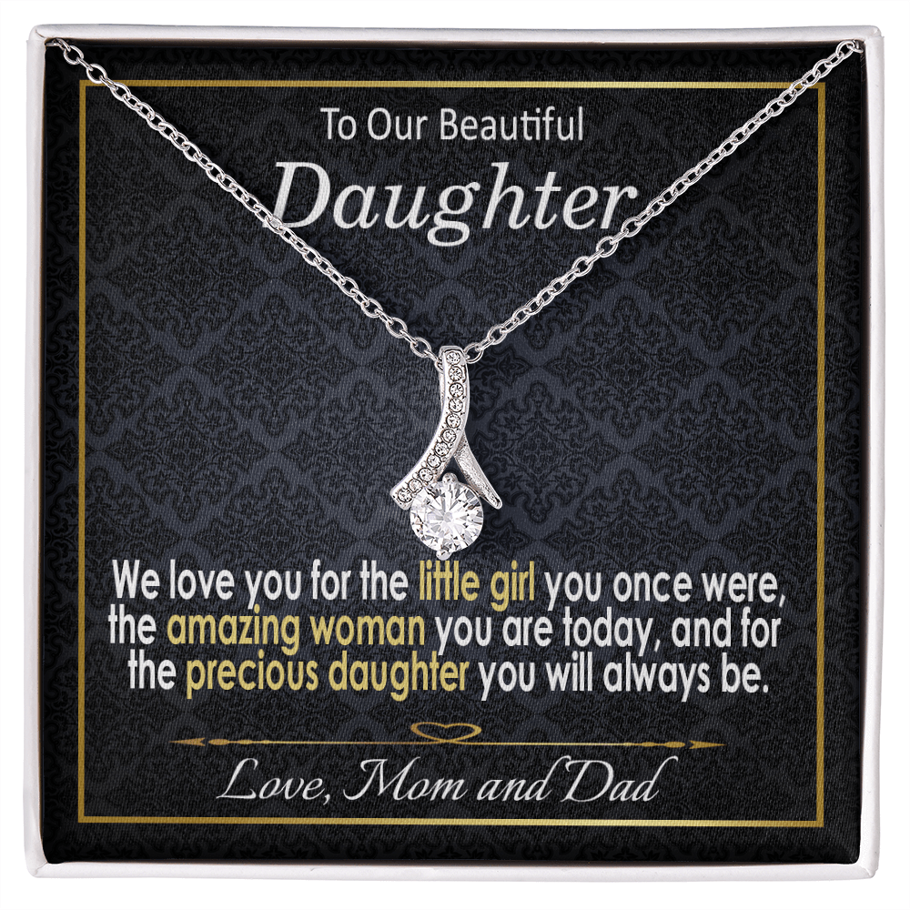 To Our Beautiful Daughter Necklace from Mom and Dad / White and Yellow Gold Pendant Necklace
