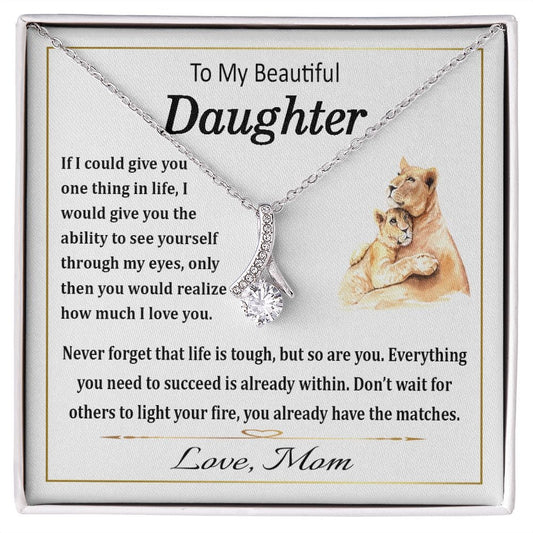 To My Daughter Necklace from Mom with Message Card / Alluring Beauty Pendant Necklace for Daughter
