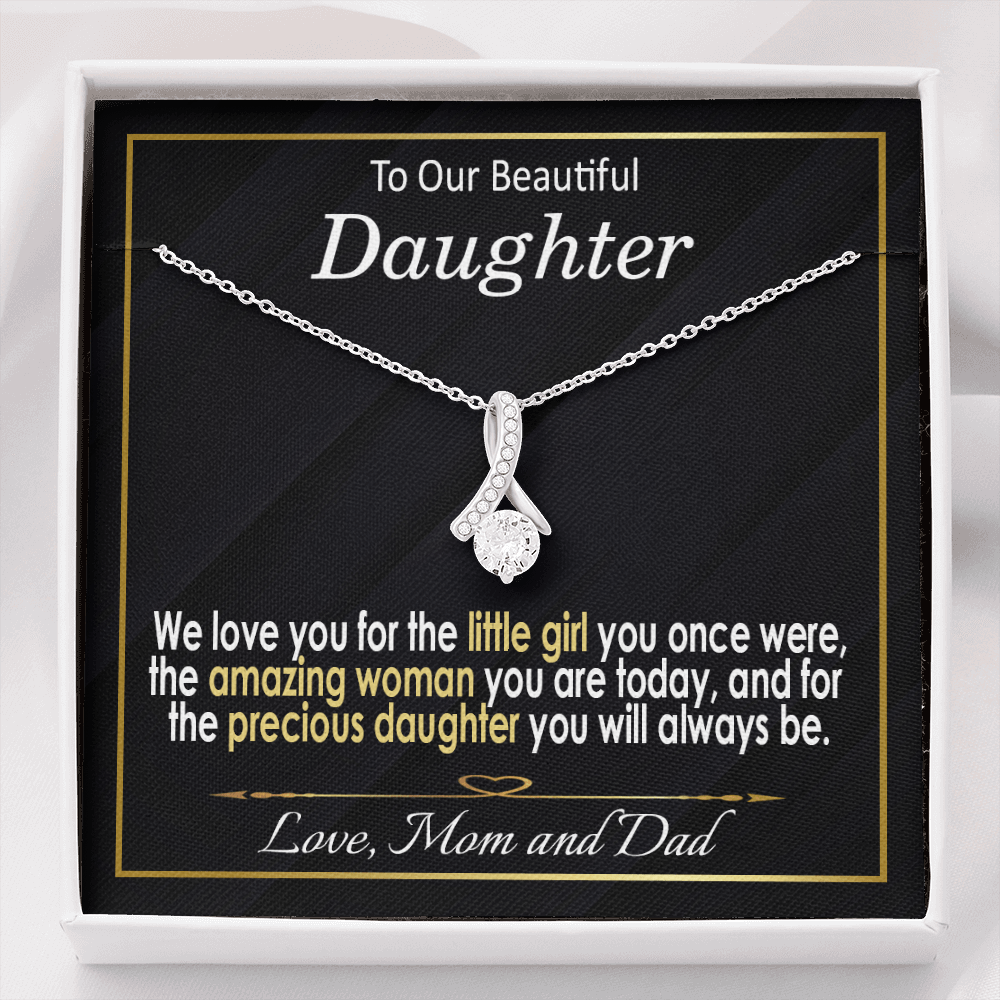 To Our Daughter, Love Mom & Dad - White and yellow Gold Necklace