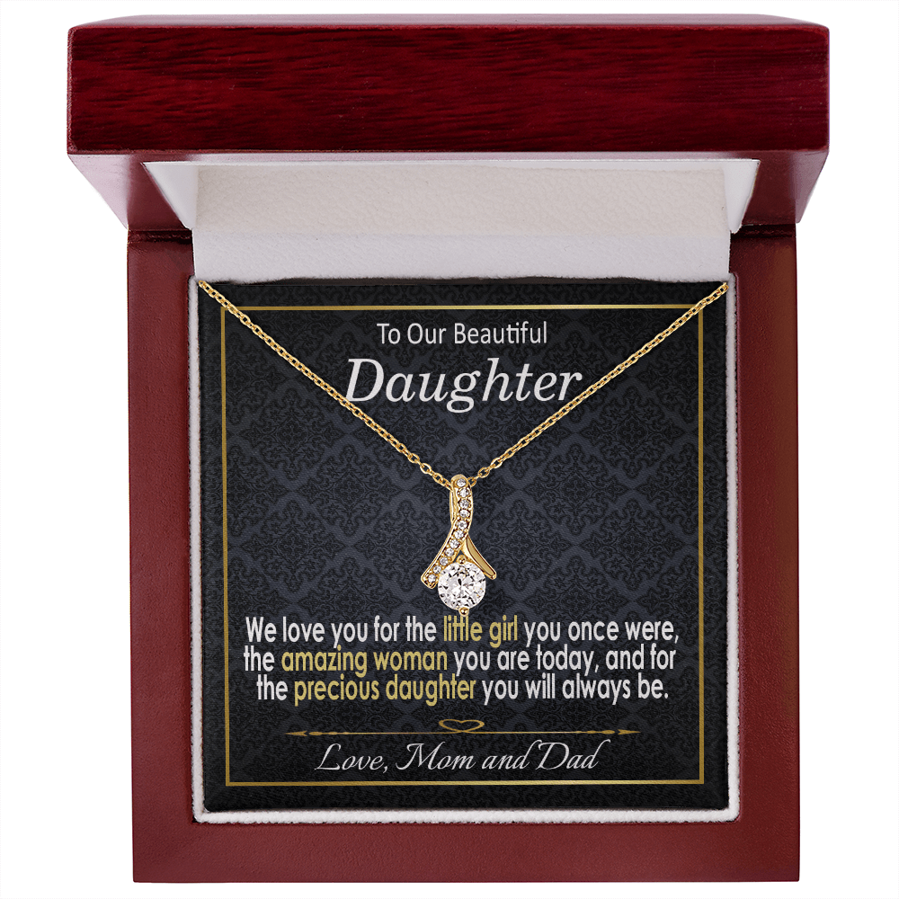 To Our Beautiful Daughter Necklace from Mom and Dad / White and Yellow Gold Pendant Necklace