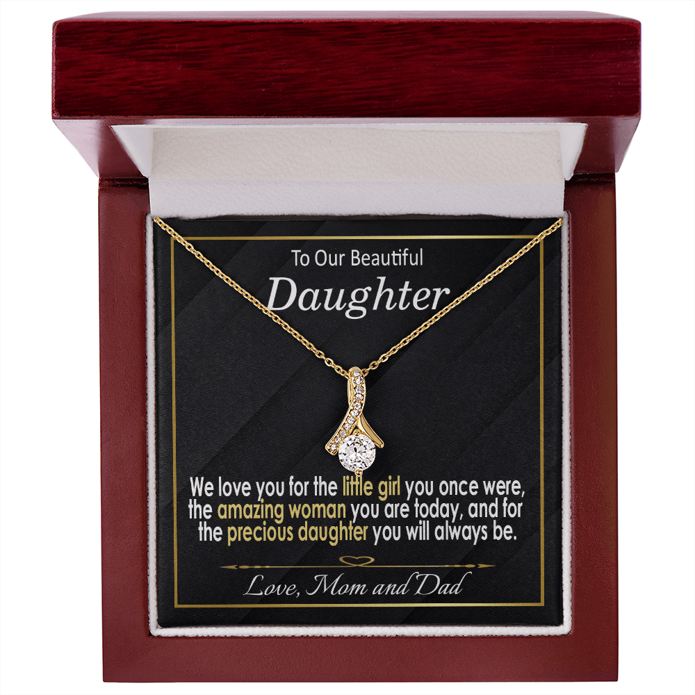 To Our Daughter, Love Mom & Dad - White and yellow Gold Necklace