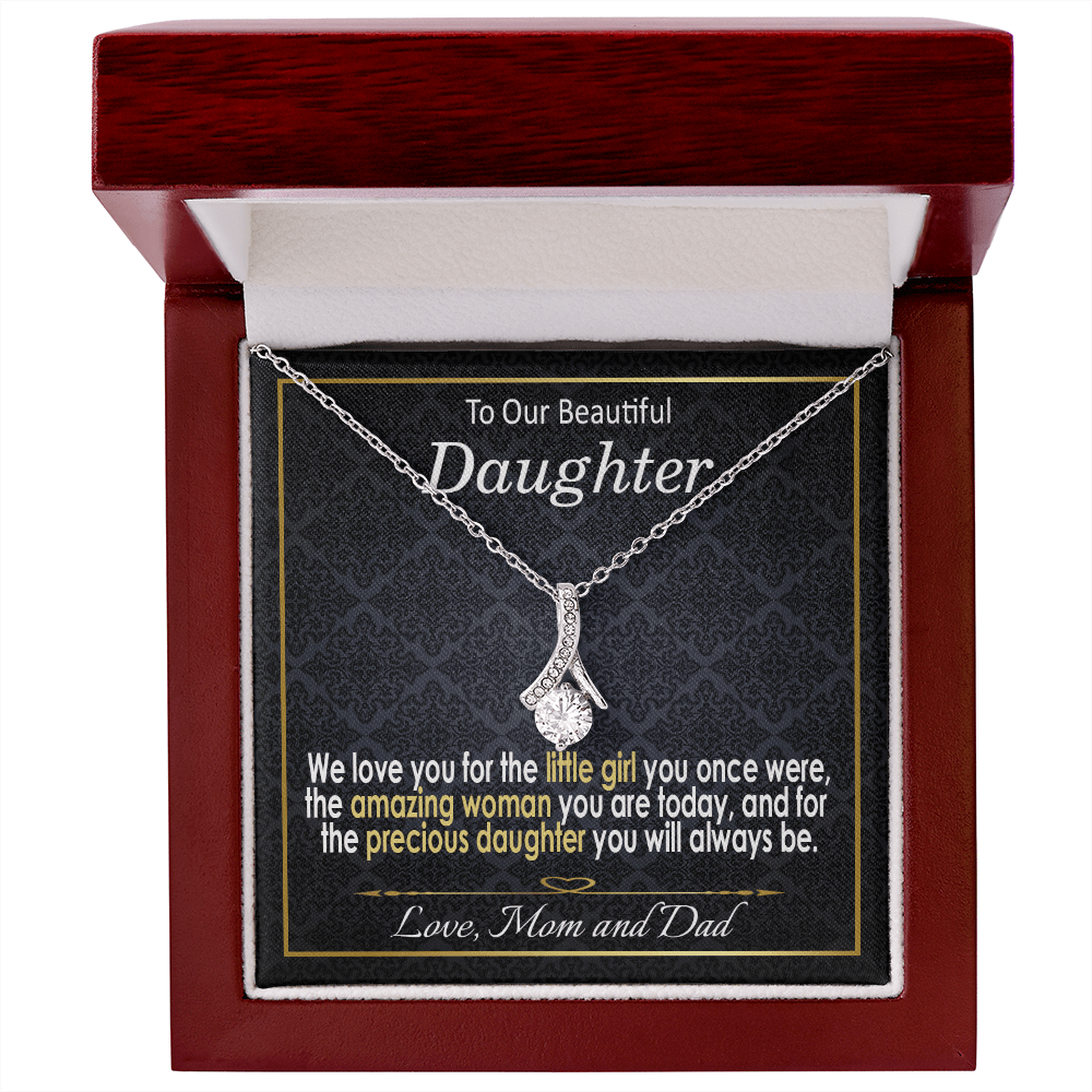 To Our Beautiful Daughter Necklace from Mom and Dad / White and Yellow Gold Pendant Necklace