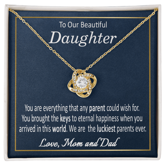 To Our Beautiful Daughter Love Knot Pendant Necklace from Mom and Dad