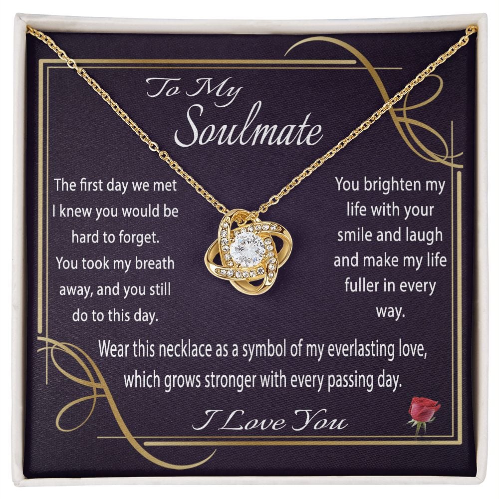To My Soulmate Gift Necklace, Love Knot Pendant Necklace with Message Card