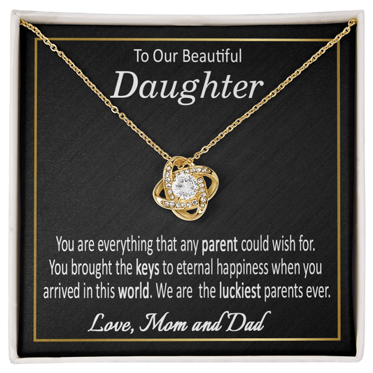 To Our Beautiful Daughter Love Knot Necklace from Mom and Dad