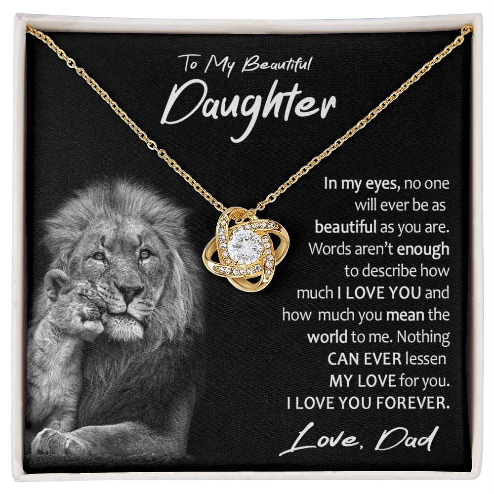 To My Beautiful Daughter Gift Necklace with Loving Message Card, Love Knot Pendant Necklace for Daughter