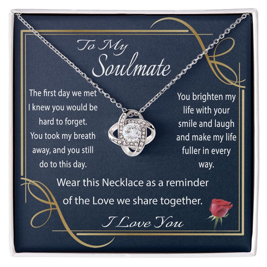To My Soulmate Gift Necklace, Love Knot Necklace with Message Card for Her