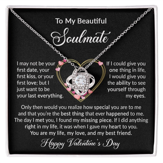 To My Beautiful Soulmate Gift Necklace with Heartfelt Message Card, Love Knot Pendant Necklace For Her