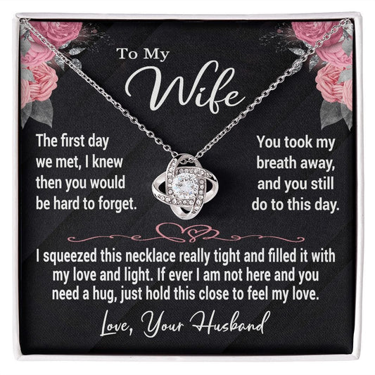 To My Wife Gift Necklace, Love Knot Gift Necklace with Loving Message Card