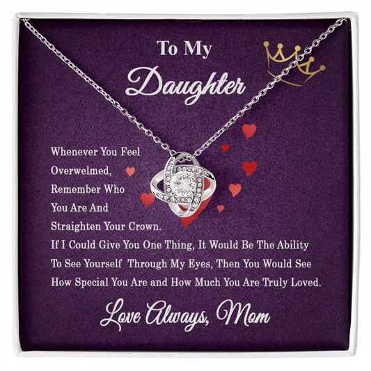 To My Daughter Necklace, Love Knot Necklace with Message Card for Daughter