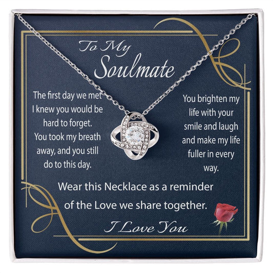 To My Soulmate Gift Necklace, Love Knot Necklace with Meaninful Message Card