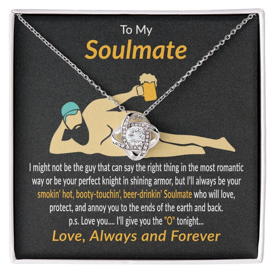 To My SoulMate Gift Necklace, Funny Message Card With Love Knot Necklace