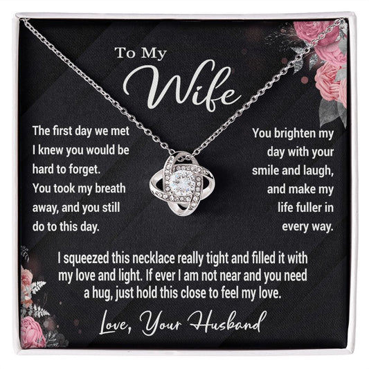 To My Wife Gift Necklace, Love Knot Pendant Necklace with Message Card