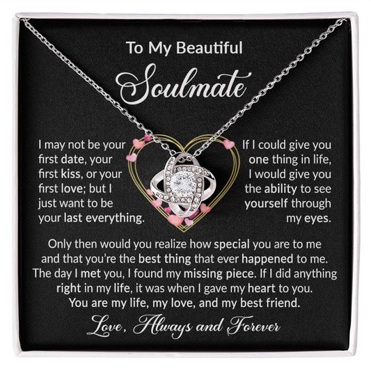 To My Soulmate Gift Necklace, Love Knot Pendant Necklace with Heartfelt Message Card