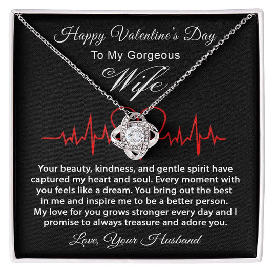 Happy Valentine's Day To My Gorgeous Wife Love Knot Necklace, To My Wife Necklace