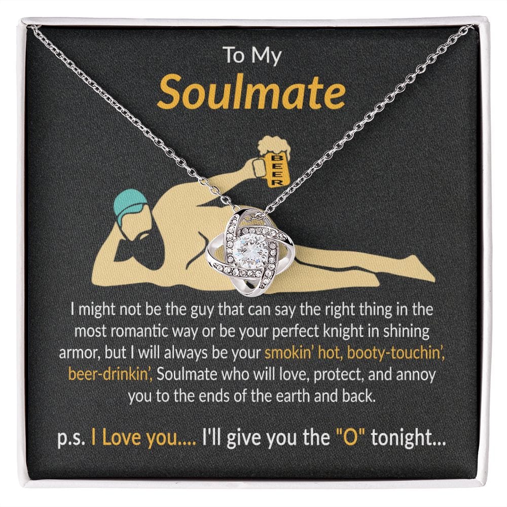 To My Soulmate Gift Necklace, Funny Message Card with Love Knot Pendant Necklace