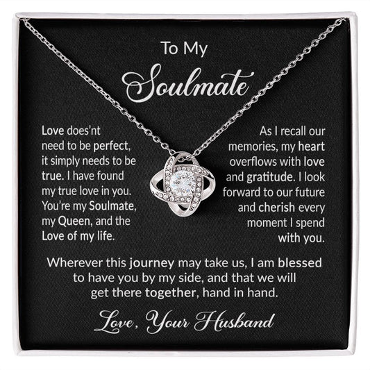 To My Soulmate Gift Necklace, Love Knot Pendant Necklace with Heartfelt Message Card