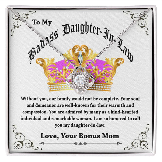To My Badass Daughter In Law Love Knot Necklace from Bonus Mom