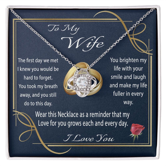 To My Wife Gift Necklace from Husband, Love Knot Necklace with Message Card