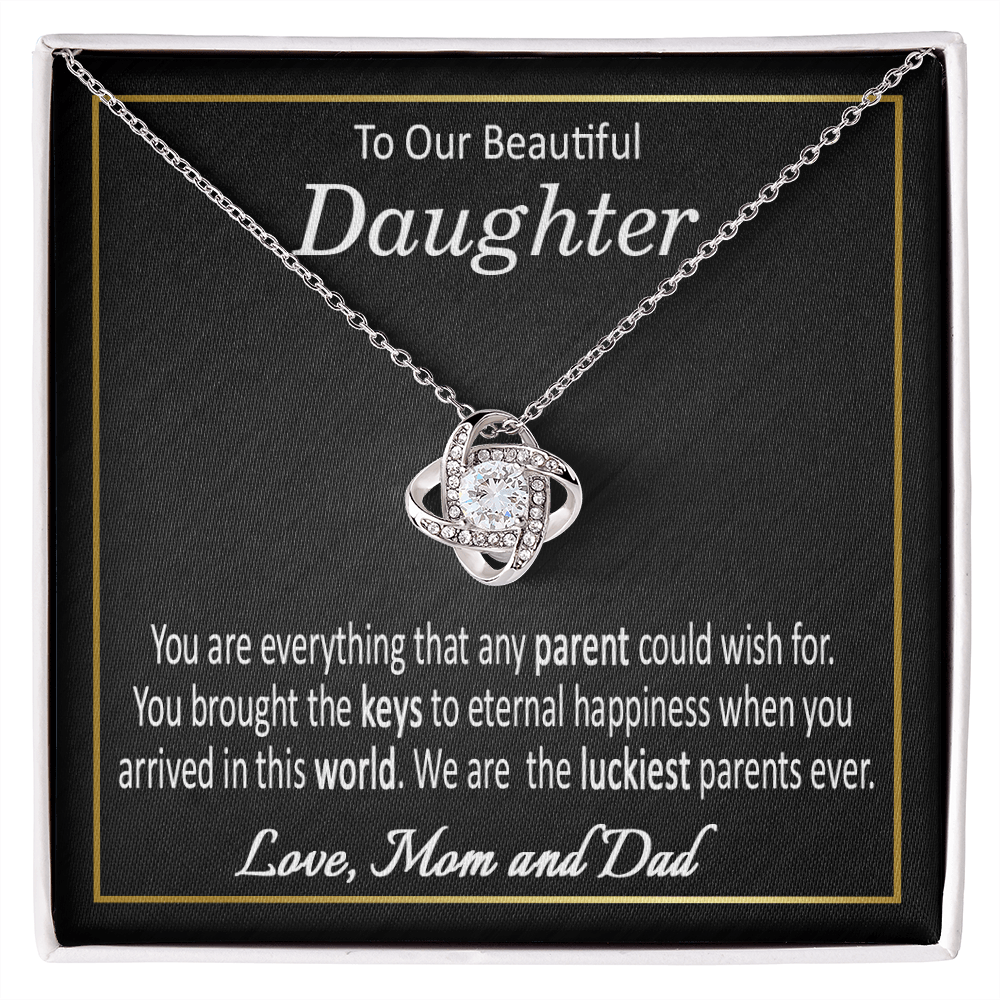 To Our Beautiful Daughter Love Knot Necklace from Mom and Dad