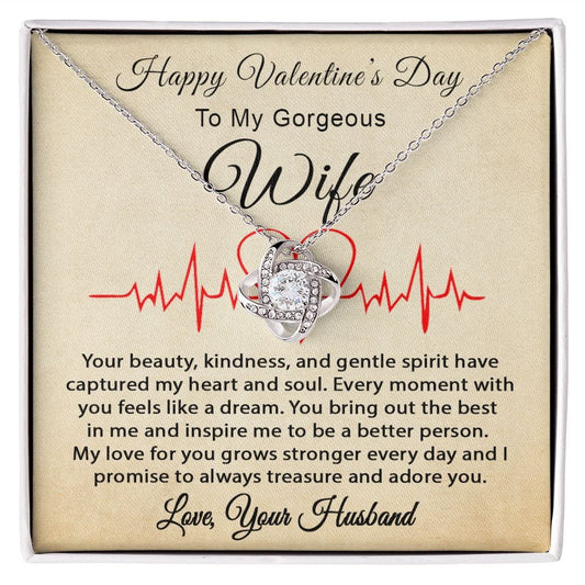 Happy Valentines Day To My Gorgeous Wife Love Knot Necklace, To My Wife Gift Necklace