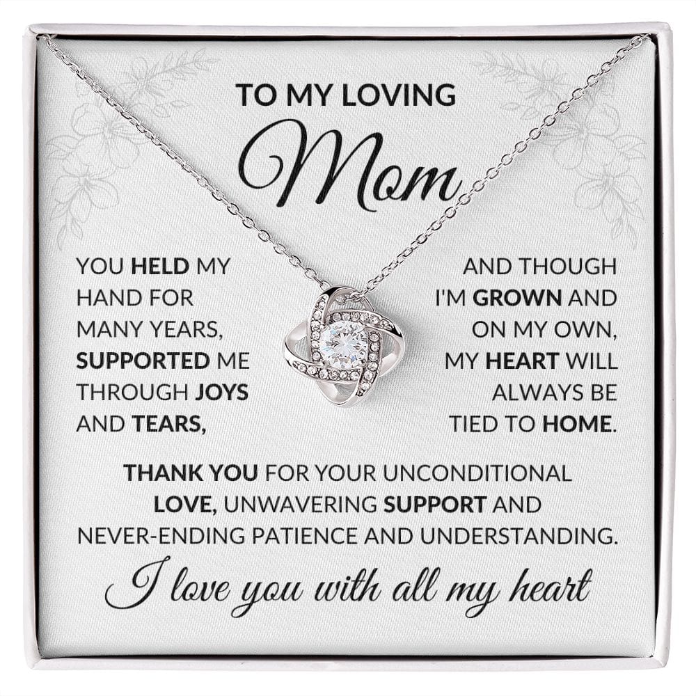 To My Loving Mom Love Knot Necklace with Loving Message Card