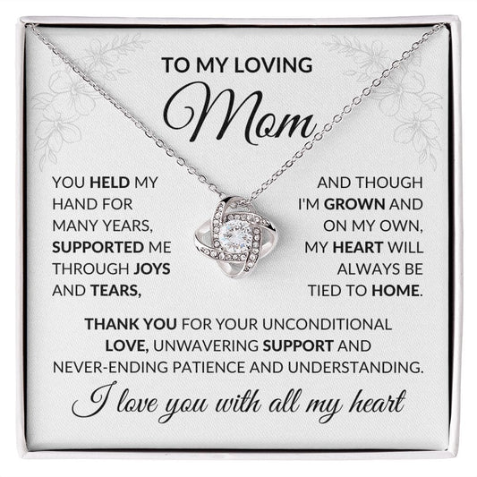 To My Loving Mom Love Knot Necklace with Loving Message Card