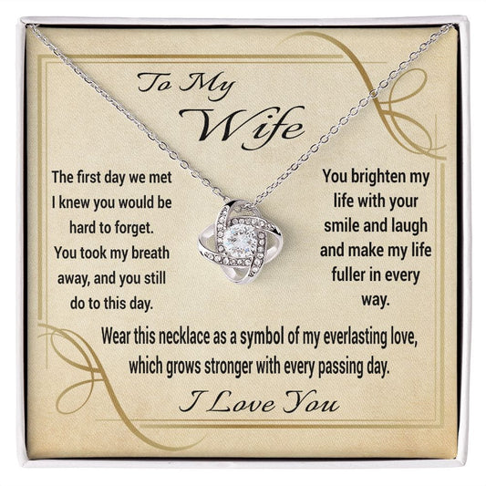 To My Wife Gift Necklace With Heartfelt Message Card, Love Knot Pendant Necklace