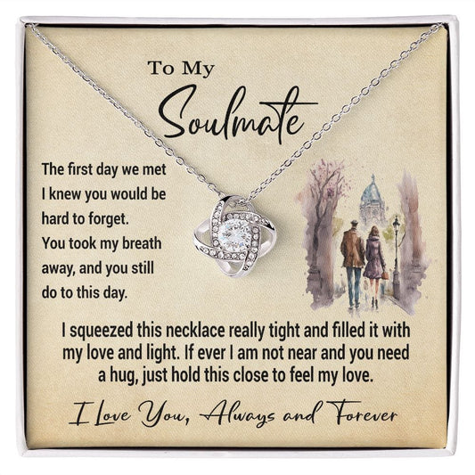 To My Soulmate Gift Necklace, Love Knot Pendant Necklace with Loving Message Card