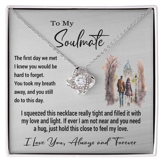To My Soulmate Gift Necklace, Love Knot Pendant Necklace with Loving Message Card