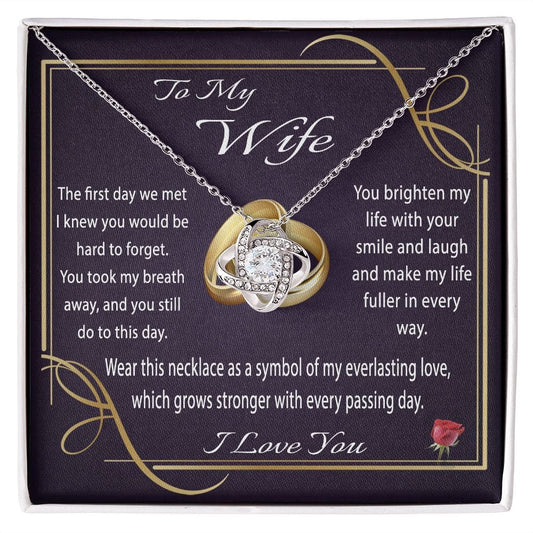 To My Wife Gift Necklace, Love Knot Pendant with Loving Message Card