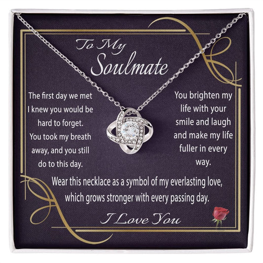 To My Soulmate Gift Necklace, Love Knot Pendant Necklace With Loving Message Card