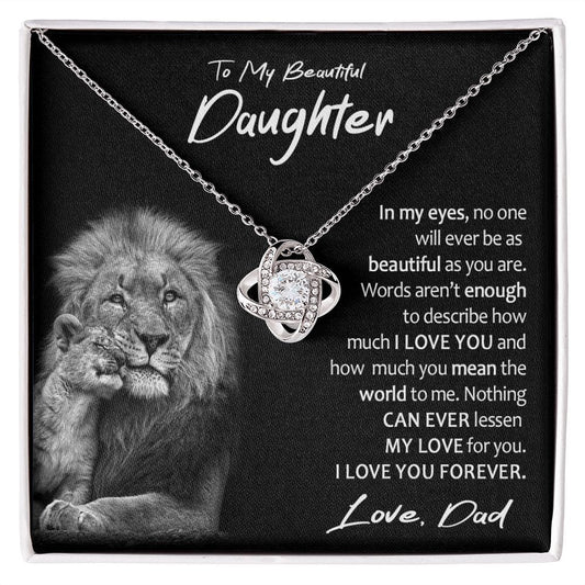 To My Beautiful Daughter Gift Necklace with Loving Message Card, Love Knot Pendant Necklace for Daughter