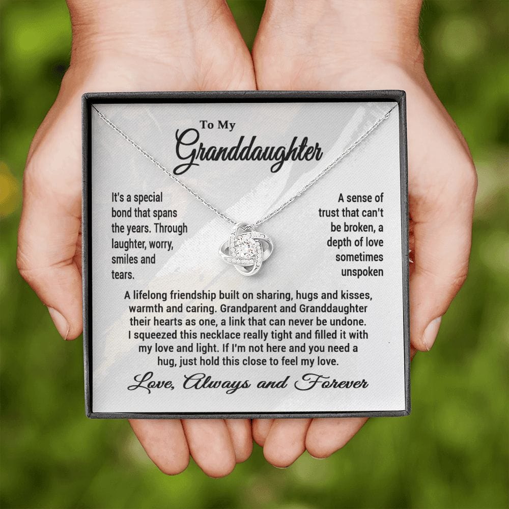 It's a Special Bond Message Card Necklace for Granddaughter from Grandparent, Love Knot Pendant Necklace